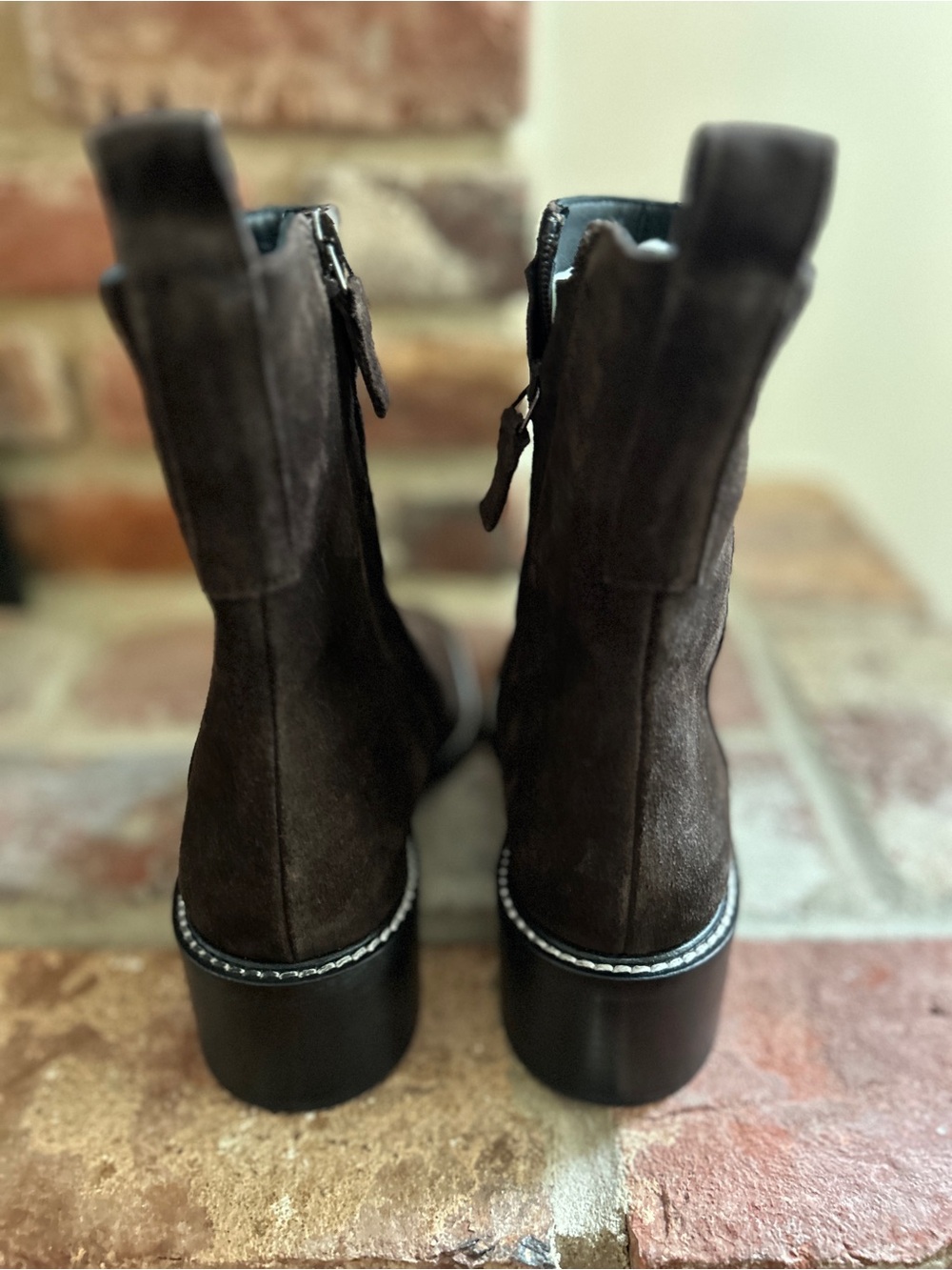 Everlane The City Boot Dark Brown Suede sz 8 Women's Side Zip Block Heel Ankle - Picture 3 of 14